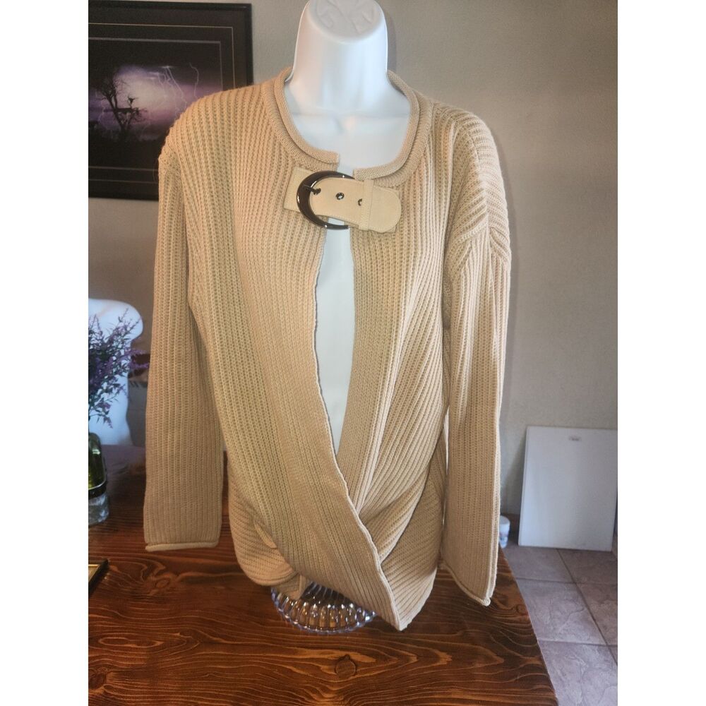 NWT Fashion Nova Amaiya Buckle Tan Sweater Womens Size S Knit Cutout Crop Top
